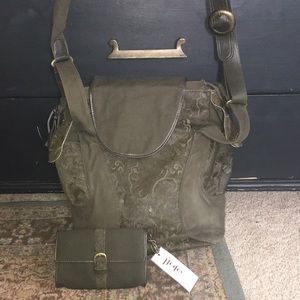 JTote Olive leather hyde canvas laptop bag, wallet